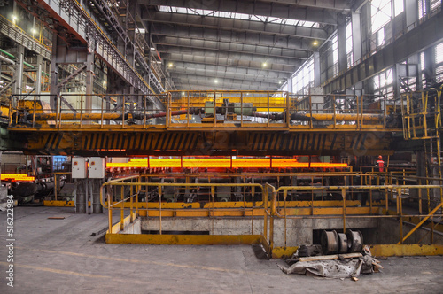 continuous casting machine. Steel production in a hot shop. steel shop	