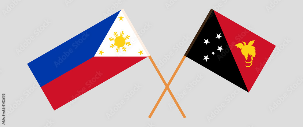 Crossed flags of the Philippines and Papua New Guinea. Official colors. Correct proportion Crossed flags of the Philippines and Papua New Guinea. Official colors. Correct proportion