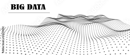Dinamic wave of dots. Vector technology background. 3D futuristic illustration.