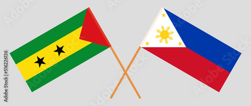 Crossed flags of Sao Tome and Principe and the Philippines. Official colors. Correct proportion