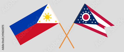 Crossed flags of the Philippines and the State of Ohio. Official colors. Correct proportion