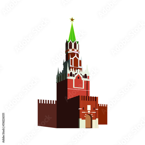 kremlin tower with clock in moscow flat design