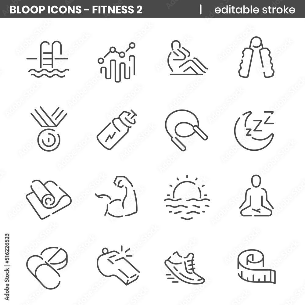 Fitness 2 - Bloop Editable Stroke, Line Icons.