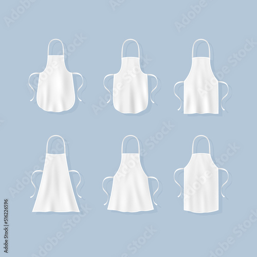 Kitchen apron set. Collection of template clothing for cooking. Cook uniform or housewife accessory
