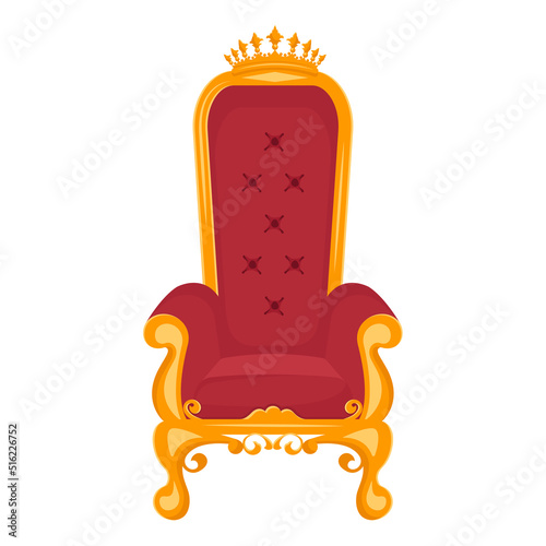 Vintage throne. Royal armchair isolated. Golden throne chair for decoration business card, vip card template. Vector flat illustration