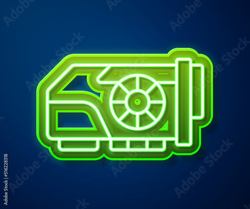 Glowing neon line Video graphic card icon isolated on blue background. Vector