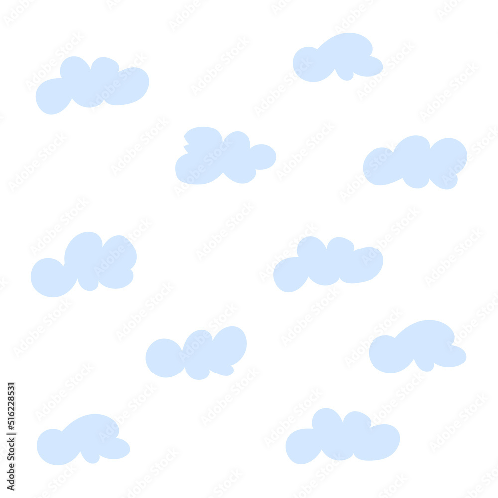 Cartoon cloud vector set. Vector blue clouds. Clouds in flat style on white background. Flat design. Cartoon vector illustration. Abstract nature background.
