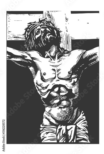 Jesus Christ Graphic Crucifixion. Hand Drawing. Vector