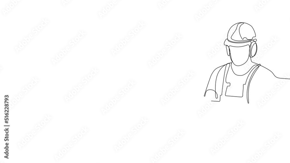 Continuous one line drawing of Surveyor with helmet on head with a tripod. High quality FullHD 4k footage