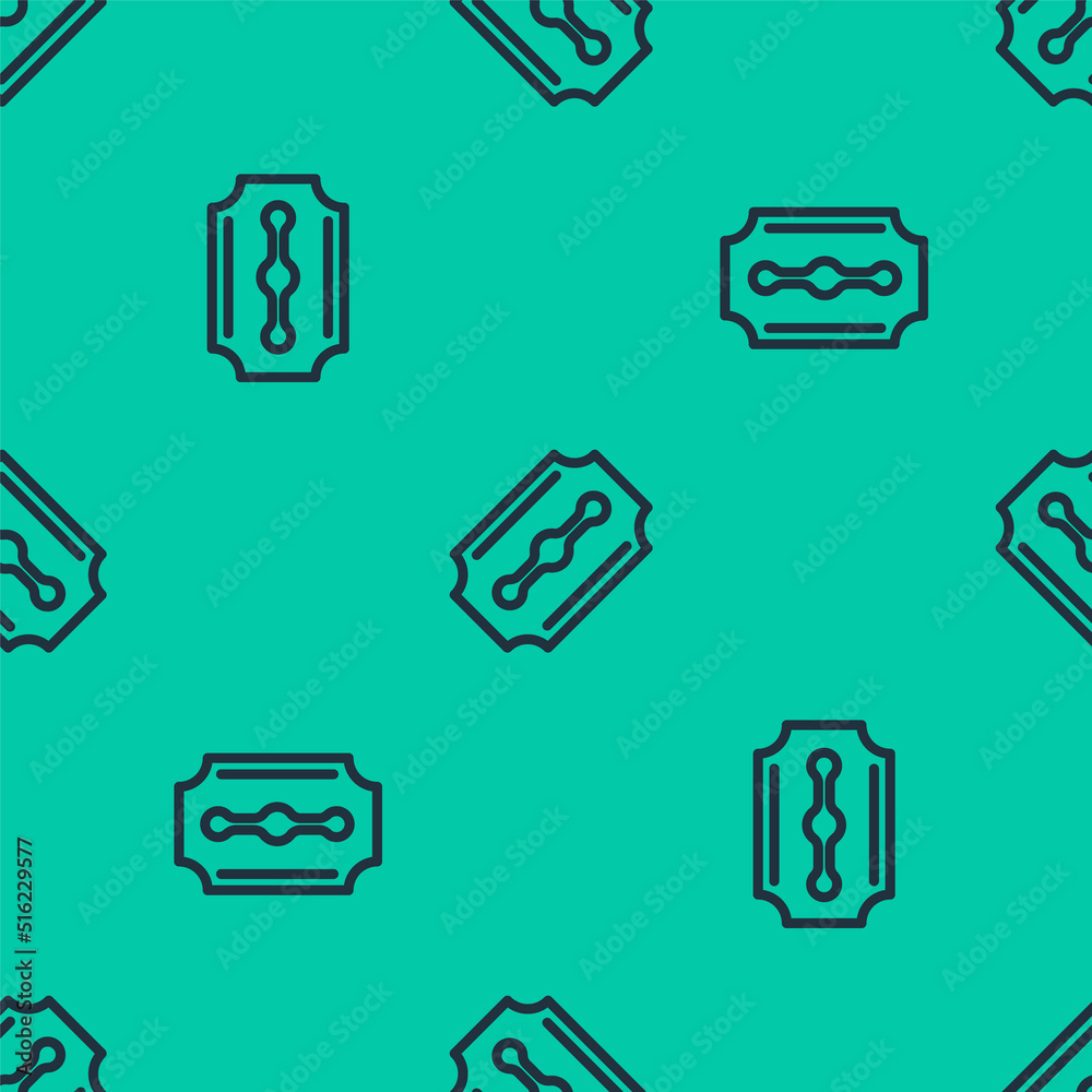 Blue line Blade razor icon isolated seamless pattern on green background. Vector Blue line Blade razor icon isolated seamless pattern on green background. Vector