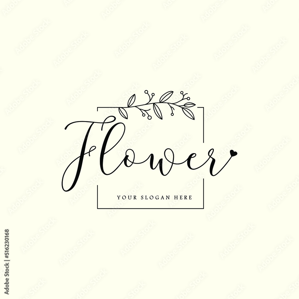 Vector floral hand drawing logo template in absolute and minimal style. Branch with leaves and berries. For badges, labels, logos and corporate identity.