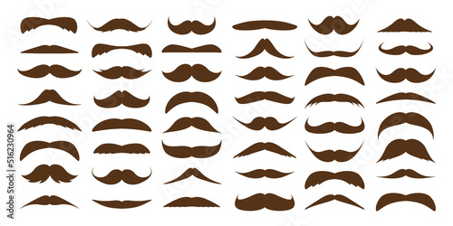 Various brown mustache collection. Vintage  retro mustaches. Facial hair  hipster beard. Vector illustration