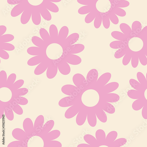 Floral pattern in the style of the 70s with groovy daisy flowers. Retro floral vector design. Style of the 60s  70s  80s