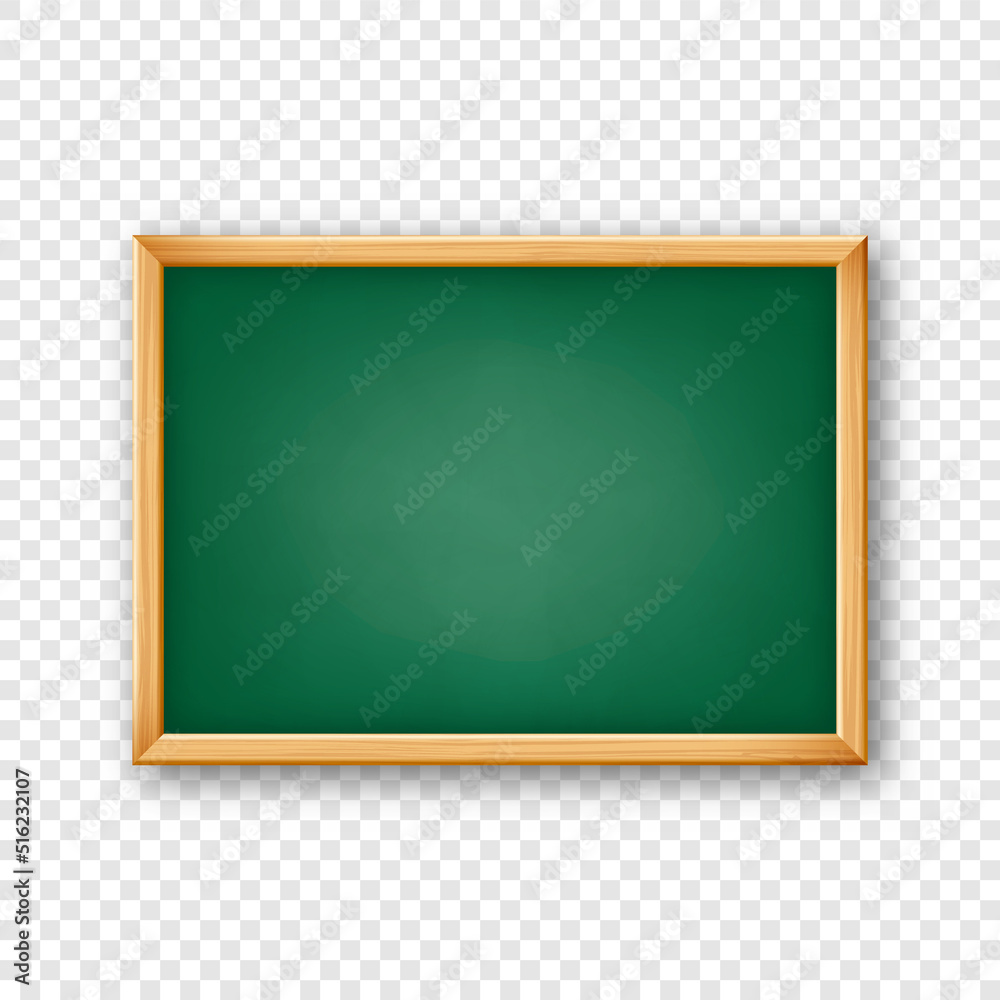 Realistic blank chalkboard in a wooden frame. School blackboard with traces of chalk, writing surface for text or drawing. Presentation board, online studying and e-learning. Vector illustration Realistic blank chalkboard in a wooden frame. School blackboard with traces of chalk, writing surface for text or drawing. Presentation board, online studying and e-learning. Vector illustration
