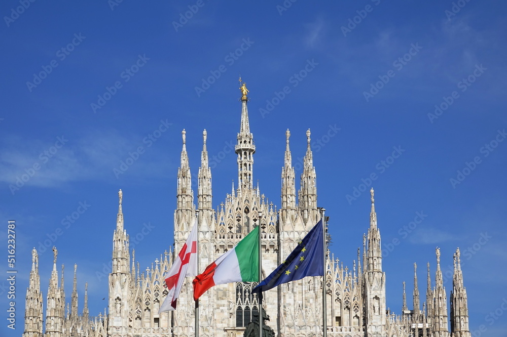 Front view of Milan cathedral, Milan, Italy - August 2019 Front view of Milan cathedral, Milan, Italy - August 2019