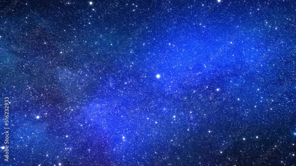 Space Nebula blue background. Night starry sky, milky way in beautiful night horizon. The stars are everywhere around. Neon Lights star sky space background. Seamless, looped, animation. 