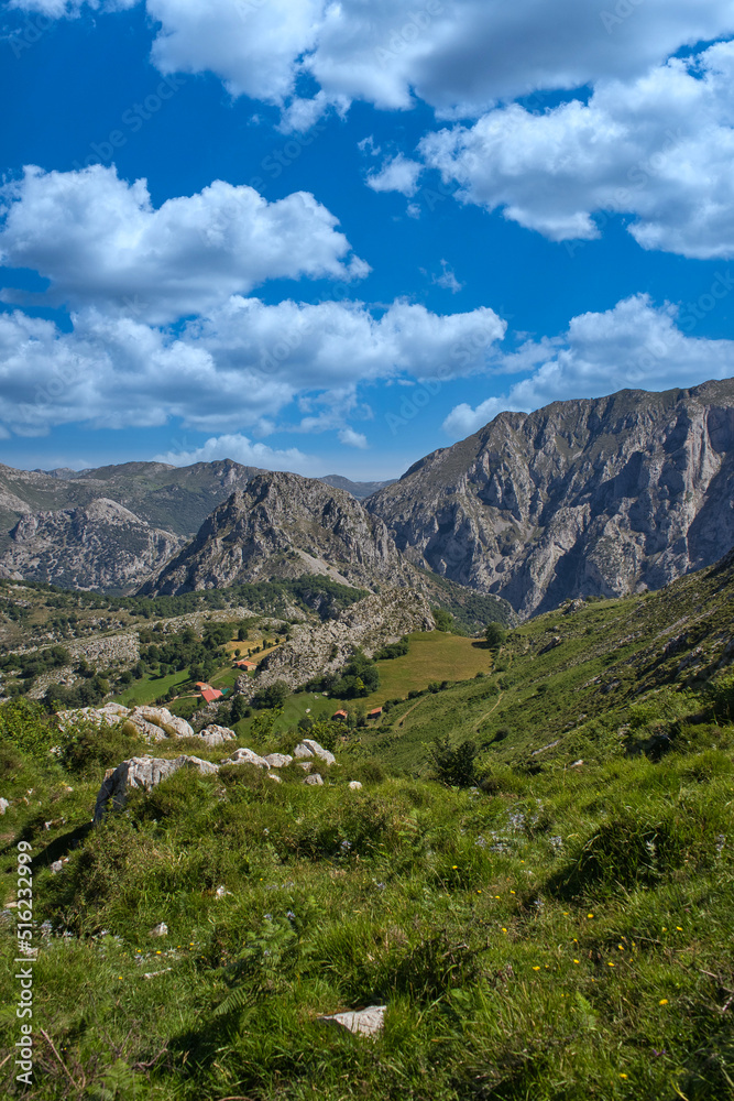 Fototapeta premium Peñas de Bejes, municipality of Cantabria, Picos de Europa, Spain,aerial view from the mountain top