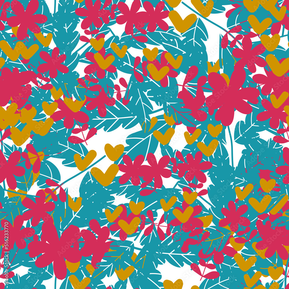 Fantasy messy freehand doodle floral shapes seamless pattern.  Infinity random abstract card, layout. Creative background. Textile, fabric, wrapping paper.