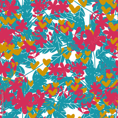 Fantasy messy freehand doodle floral shapes seamless pattern.  Infinity random abstract card  layout. Creative background. Textile  fabric  wrapping paper.