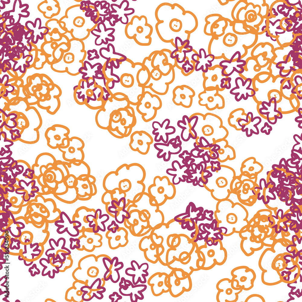 Fantasy messy freehand doodle floral shapes seamless pattern.  Infinity random abstract card, layout. Creative background. Textile, fabric, wrapping paper.