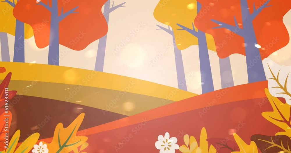 animated garden of trees in spring with wind blowing
