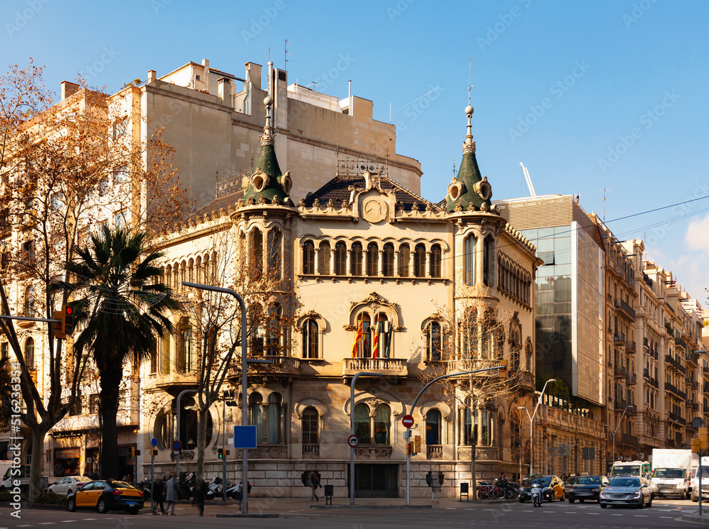 View of the palace, built by architect Juan Jose Ervas Arizmendi in the Art Nouveau style in Barcelona, .Spain
