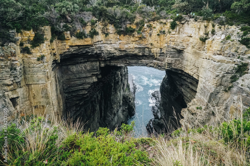 Wide shot of Tasmans arch, tasmania australia