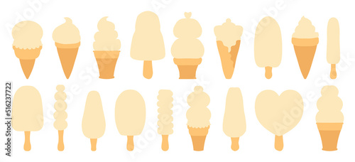 Set of different ice cream lolly shapes isolated on white. Different patterns  ice cream shapes for design