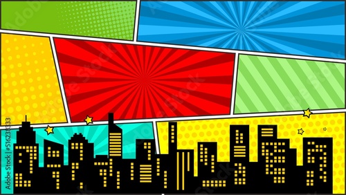 Comic colorful design with city silhouette