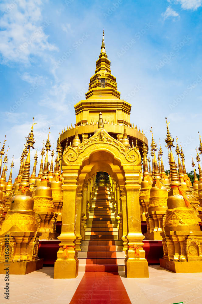 Fototapeta premium Many golden pagodas of Wat Pa Sawang Bun in 2012