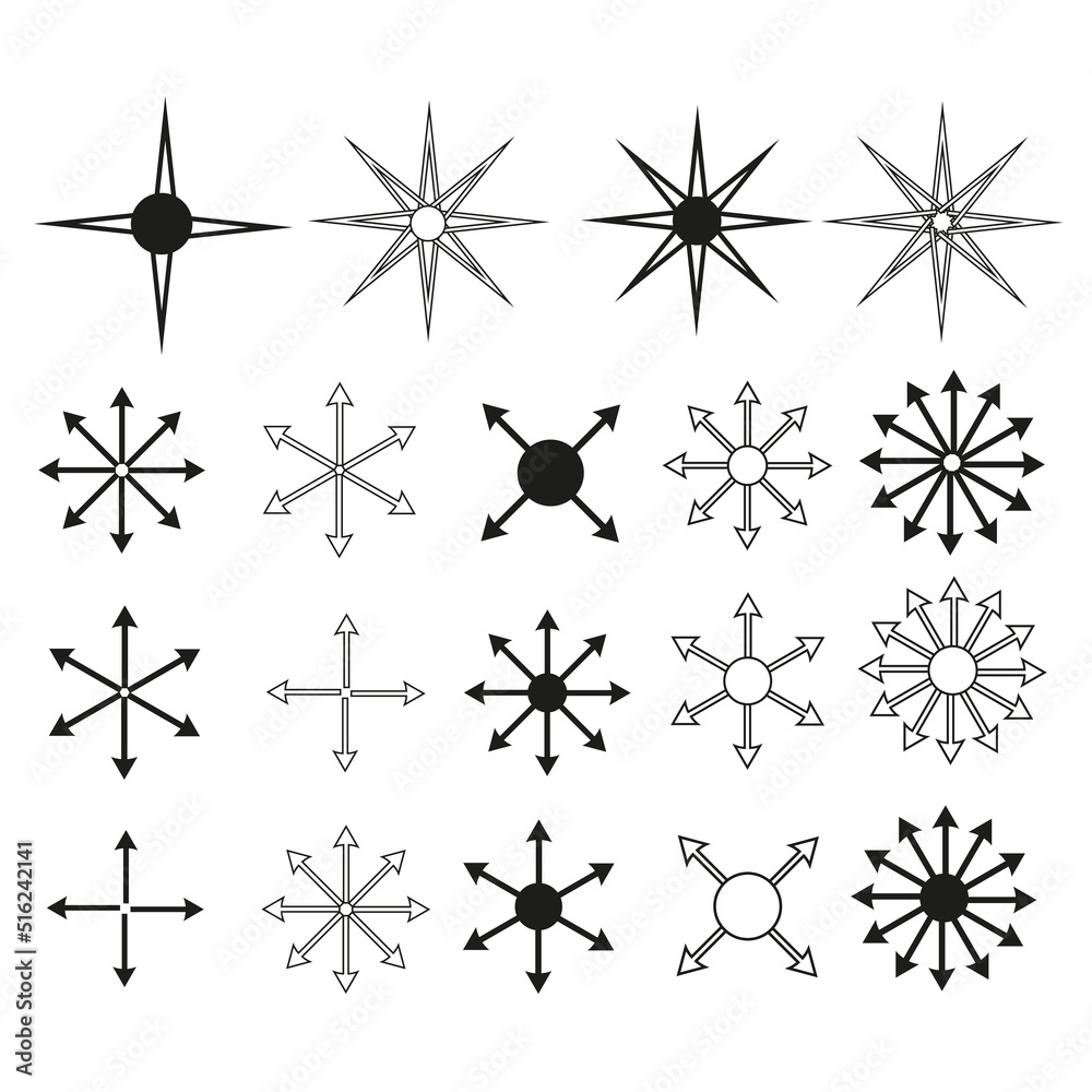 Snowflakes stars icons. Vector illustration. Stock image. 