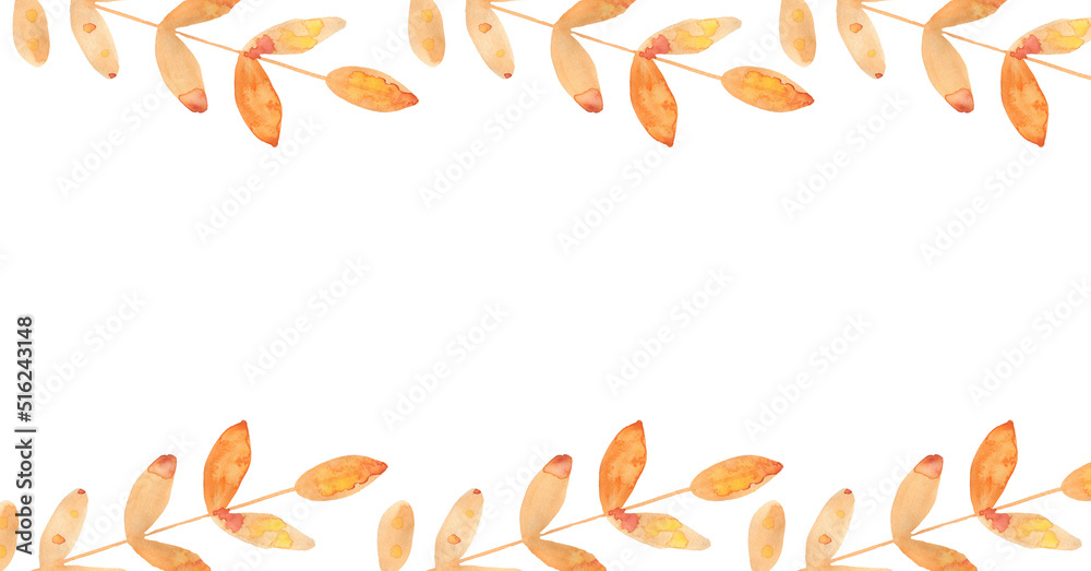 Fototapeta premium watercolor elegant autumn leaves and branches horizontal elongated banner for social networks