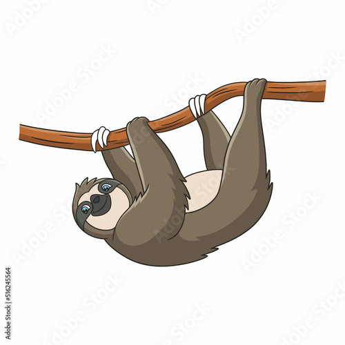 cartoon illustration a sloth is hanging on a tree casually to enjoy the hot sun in the morning
