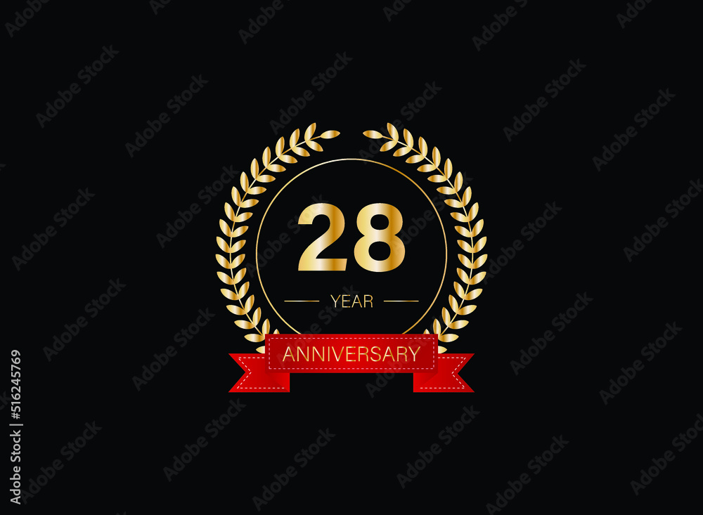 Fototapeta premium 28th anniversary celebration with gold glitter color and white background. Vector design for celebrations, invitation cards and greeting cards. eps 10.