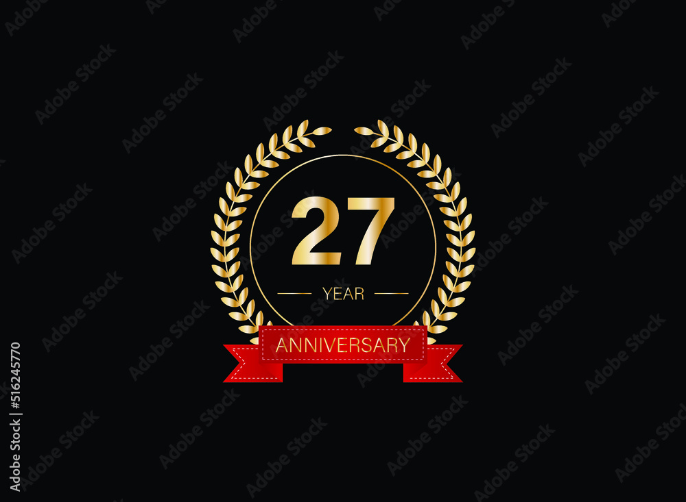 27th anniversary celebration with gold glitter color and white background. Vector design for celebrations, invitation cards and greeting cards. eps 10. 27th anniversary celebration with gold glitter color and white background. Vector design for celebrations, invitation cards and greeting cards. eps 10.