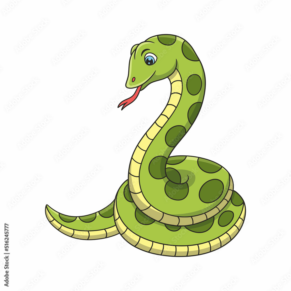 cartoon illustration a snake relaxing on a big and tall tree to see its prey from above cartoon illustration a snake relaxing on a big and tall tree to see its prey from above