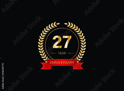27th anniversary celebration with gold glitter color and white background. Vector design for celebrations, invitation cards and greeting cards. eps 10. photo