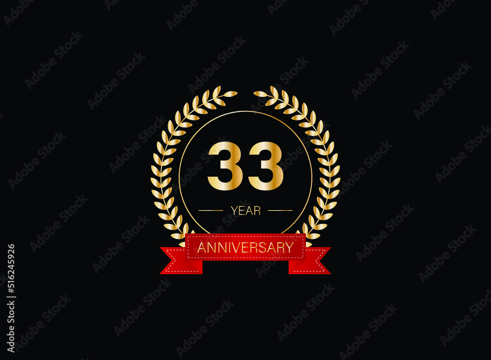 Fototapeta premium 33th anniversary celebration with gold glitter color and white background. Vector design for celebrations, invitation cards and greeting cards. eps 10.