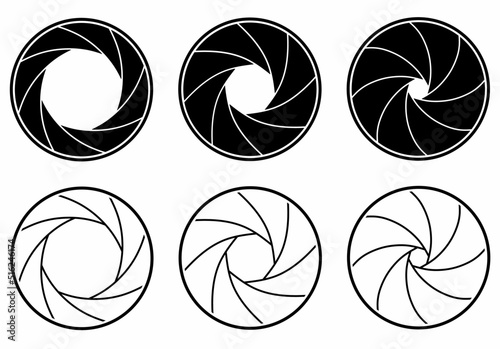 Set of camera shutter aperture iconsisolated on white background.Flat Vector Icon. Mirror Reflection Shadow