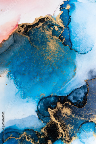Luxury blue abstract background of marble liquid ink art painting on paper . Image of original artwork watercolor alcohol ink paint on high quality paper texture . © Blue Planet Studio