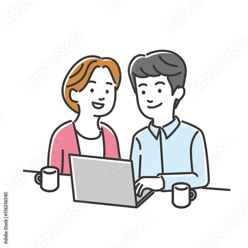 自宅でオンライン相談を受ける夫婦のイメージイラスト素材