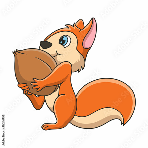 cartoon illustration squirrel gathering food to prepare for the long dry season