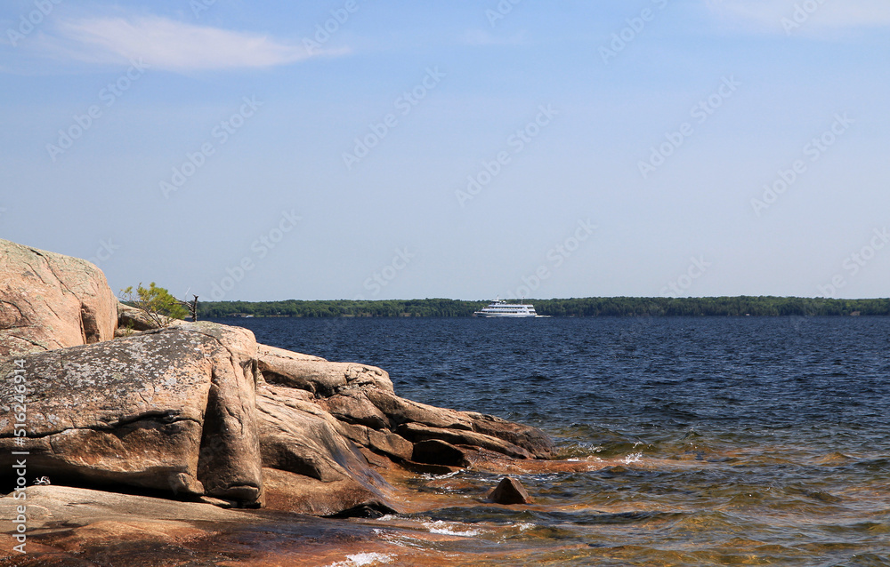 Summer landscape with ship on the lake Summer landscape with ship on the lake
