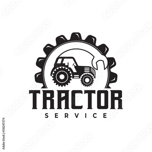 Tractor logo design. Repair & Maintenance Service Tractor Machine with Lock Logo Vector Illustration Icon