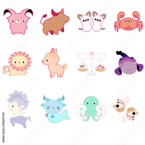 set of zodiac kawaii