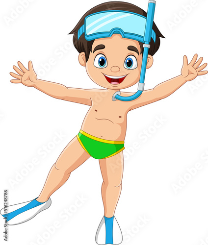 Cartoon little boy with snorkeling gear