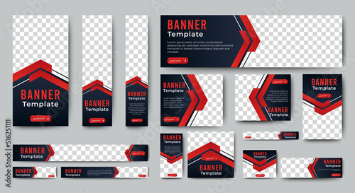 set of corporate web banners of standard size with a place for photos. Vertical, horizontal and square template.