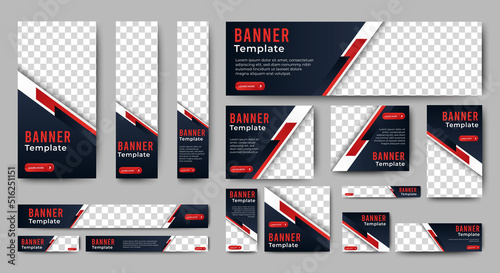 set of corporate web banners of standard size with a place for photos. Vertical, horizontal and square template.