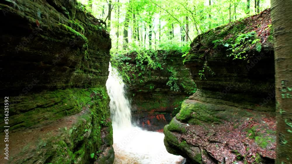 A zoom in shot of Cascade falls on a sunny day at Nelson-Kennedy Ledges State Park in northeast Ohio A zoom in shot of Cascade falls on a sunny day at Nelson-Kennedy Ledges State Park in northeast Ohio