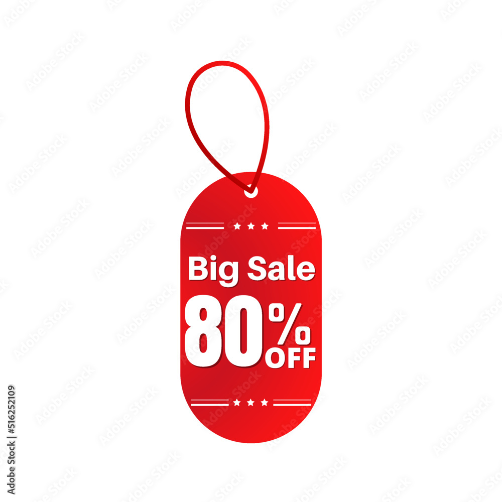 80% off, Big sale. Red Label Design in Vector illustration, super discount, Eighty 